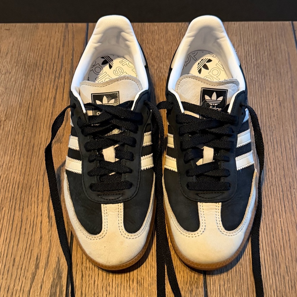 Minimally worn adidas samba black and cream 7.5